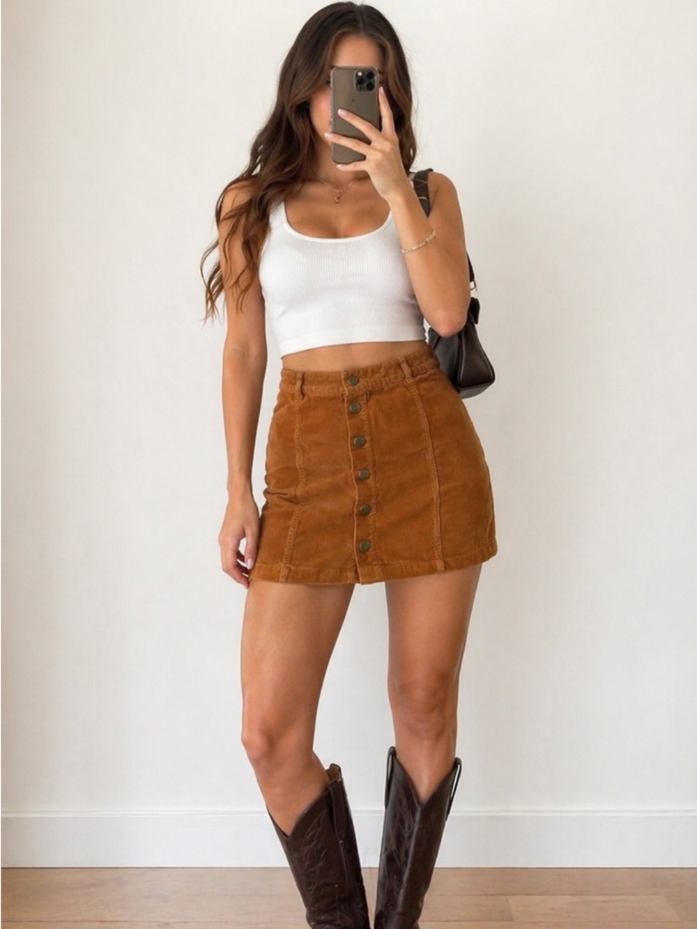 BONGO Rust Brown Corduroy Button-Front Mini Skirt - Picture 9 of 9
